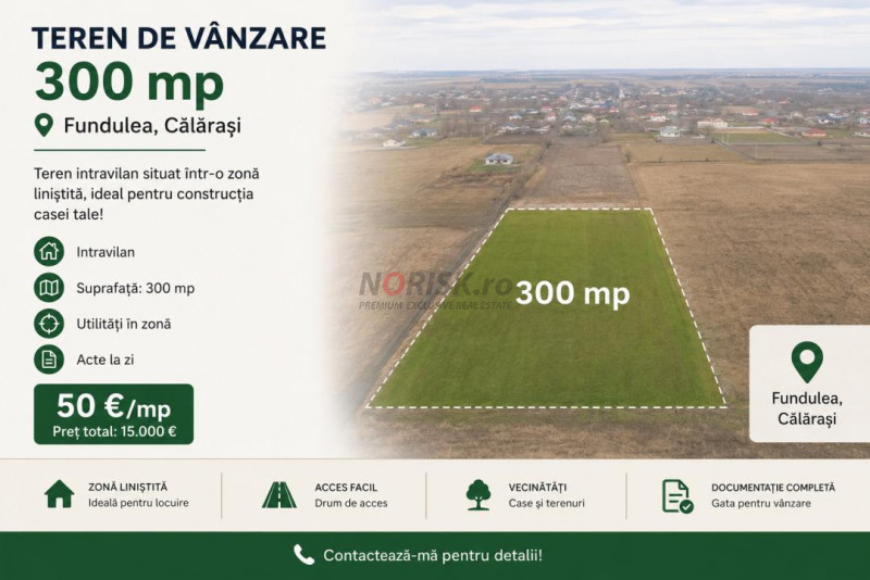 Teren intravilan 300 mp Fundulea | Str. I.G.H. Duca | Deschidere la drum