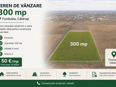 Teren intravilan 300 mp Fundulea | Str. I.G.H. Duca | Deschidere la drum