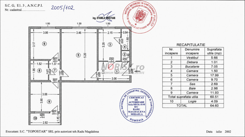 Ap 3 Camere | Semidecomandat | Brâncoveanu | Etaj 3 | 65 m²