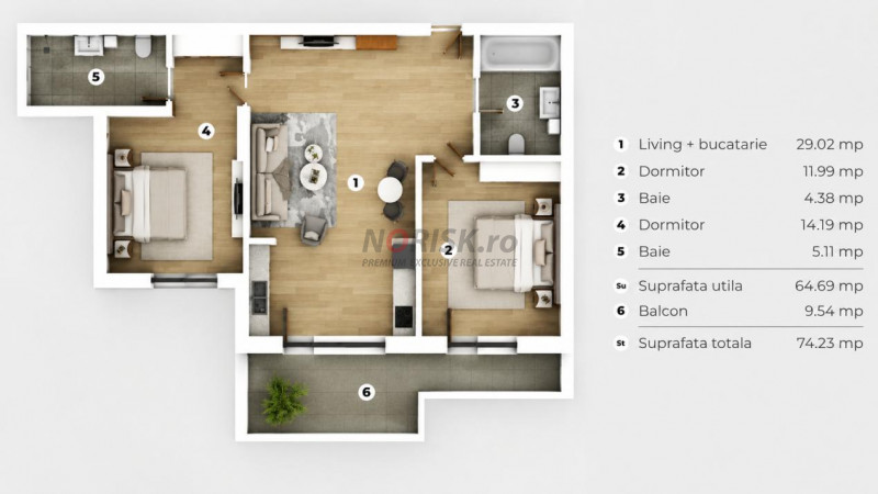 3 Camere Premium | 75 mp | Parcare | Premier Residence | Metrou
