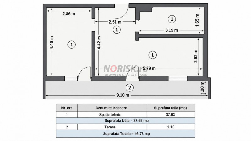 2 Camere | 38 mp + Balcon 9 mp | Bloc 2017 | Ozana