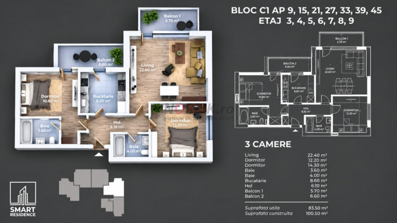 3 Camere Premium | 100,5mp | Bloc 2023 | 5 Min Metrou | Berceni