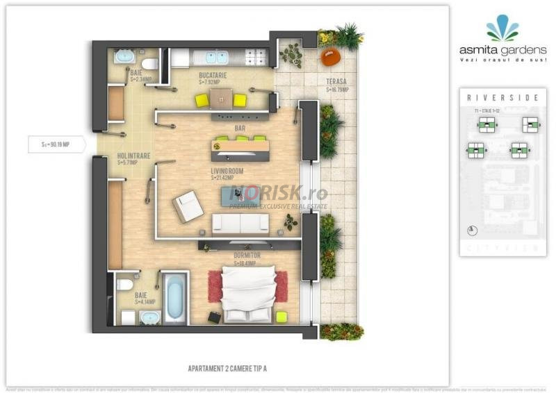 Apartament 2 Camere de Inchiriat + Parcare Subterana Asmita Gardens