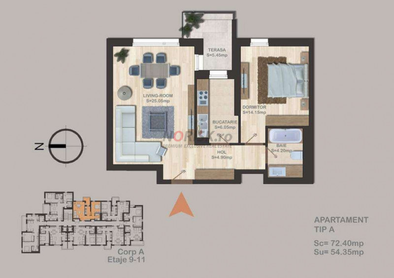 NOU Apartament 2 Camere 54mp MOBILAT Utilat Citta Residence + PARCARE